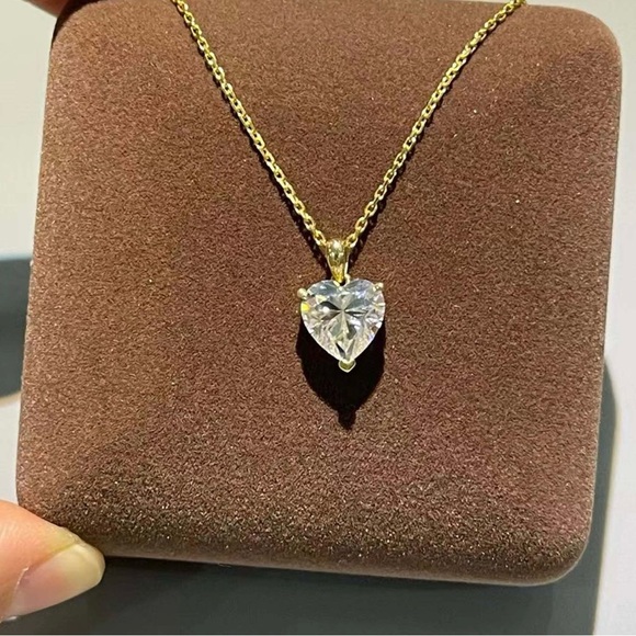Jewelry - 18K Plated Gold 1 CT tw Heart Love Solitaire Moissanite Necklace